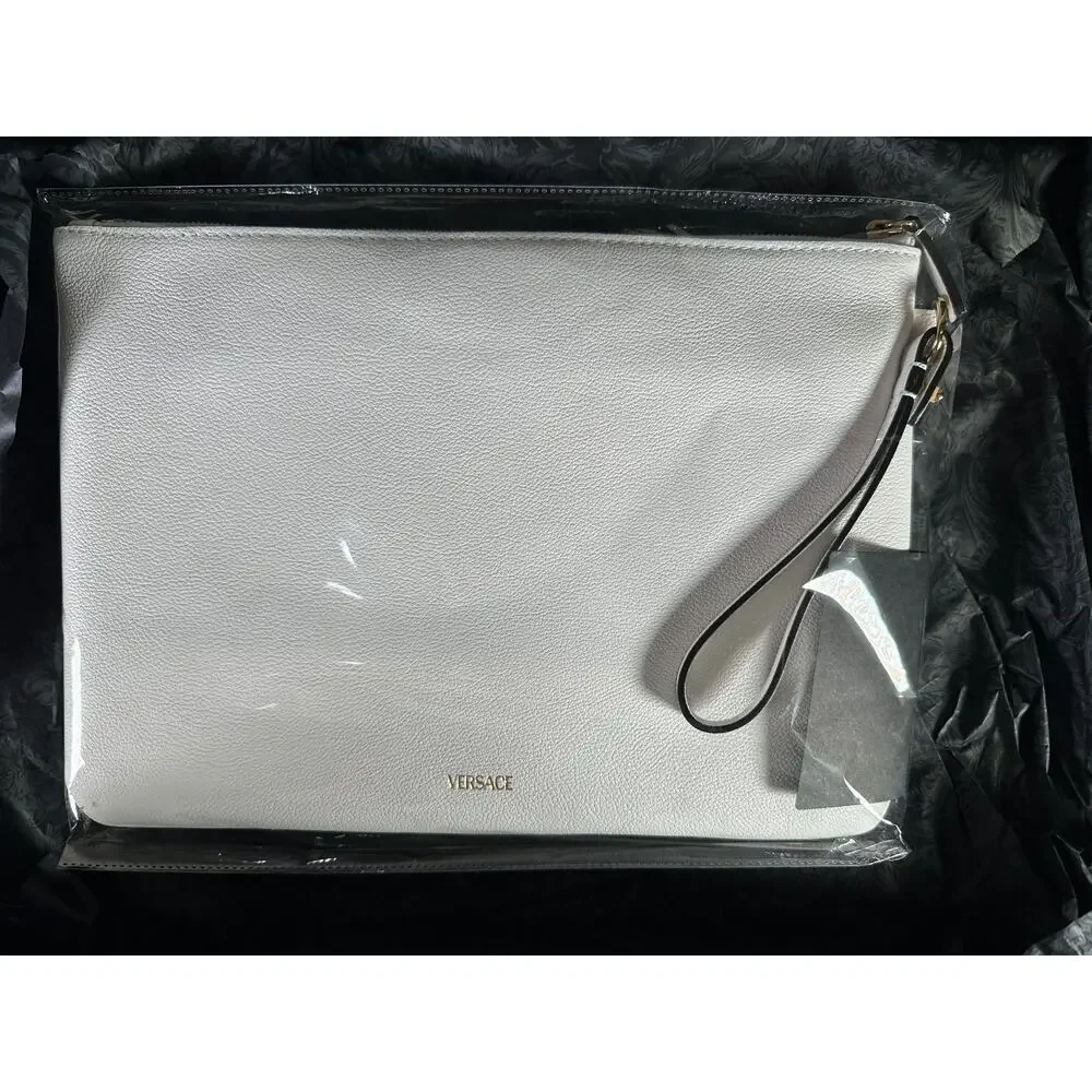 NWT Versace White Gold Medusa Leather Wristlet Clutch Bag 100% Authentic $850 - Picture 8 of 12